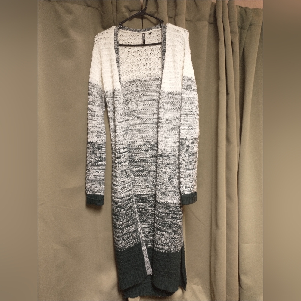 Poof! Crochet Sweater Cardigan Size M White and green.